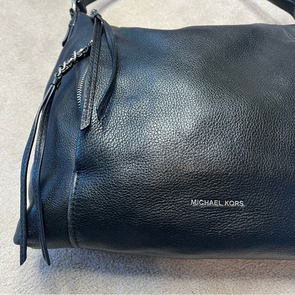 Michael Kors Corinne Black Pebbled Leather Tassel Large Boho Shoulder Bag - Picture 2 of 10